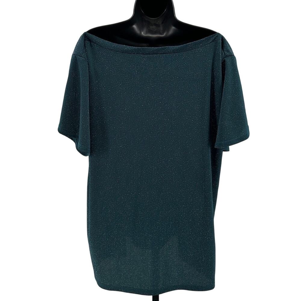 Amaryllis Blouse WMNS XL  Petal Sleeves Sparkle Emerald Green Boat Neck Top - Picture 4 of 7